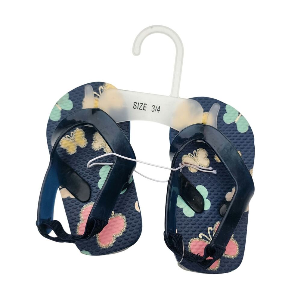 Toys“R”Us Toddler Butterfly Flip Flops Navy Jelly Strap Size 3/4 New